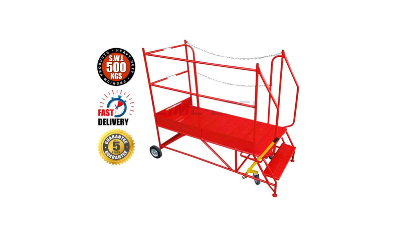 Access Platform Range - Heavy Duty Warehouse Access Platform Safety Steps - Various Sizes & Colours - 2 Treads / Red (RAL 3020) - The Cracking Racking Ltd