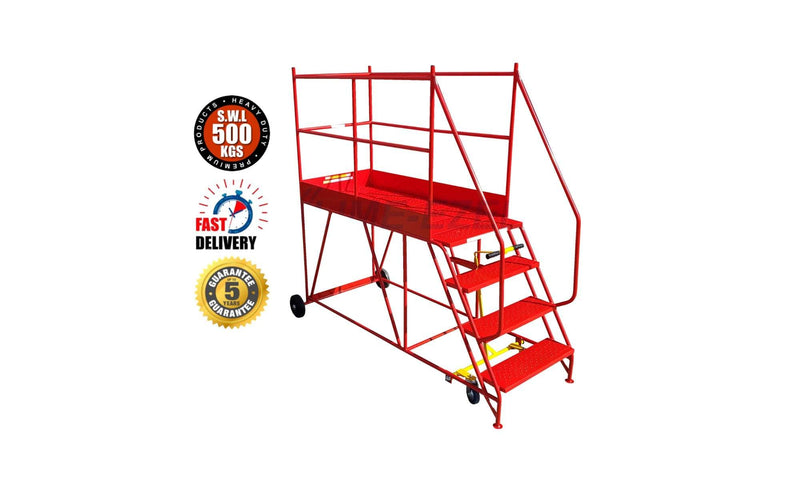 Access Platform Range - Heavy Duty Warehouse Access Platform Safety Steps - Various Sizes & Colours - 4 Treads / Red (RAL 3020) - The Cracking Racking Ltd