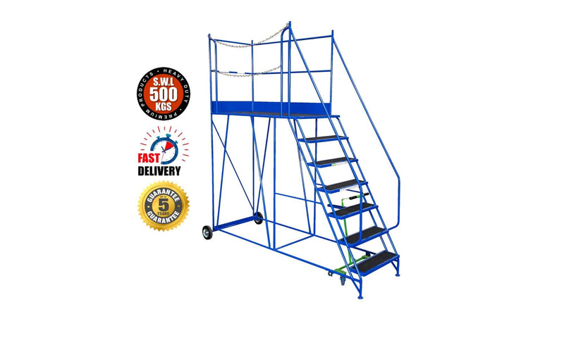 Access Platform Range - Heavy Duty Warehouse Access Platform Safety Steps - Various Sizes & Colours - 7 Treads / Blue (RAL 5005) - The Cracking Racking Ltd