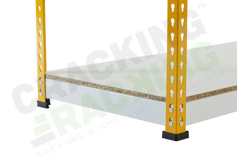 Yellow Rainbow Rivet Racking - Close up of two posts and the feet