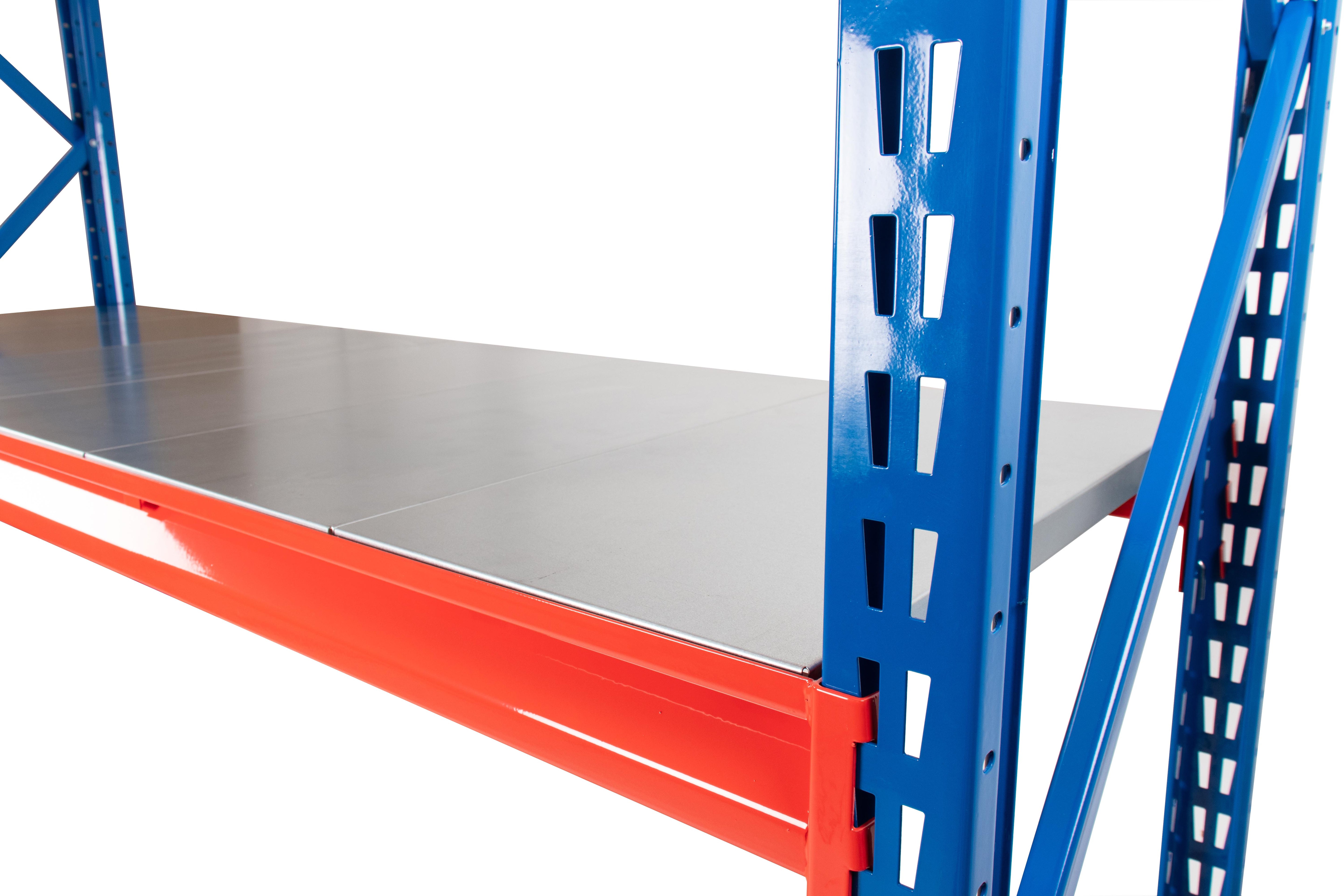 TS Longspan Racking Extension Bays - Solid Steel Decking, Blue/Orange - Longspan Racking - Cracking Racking