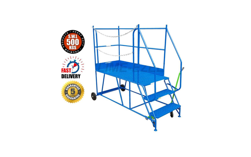 Access Platform Range - Heavy Duty Warehouse Access Platform Safety Steps - Various Sizes & Colours - 3 Treads / Blue (RAL 5005) - The Cracking Racking Ltd