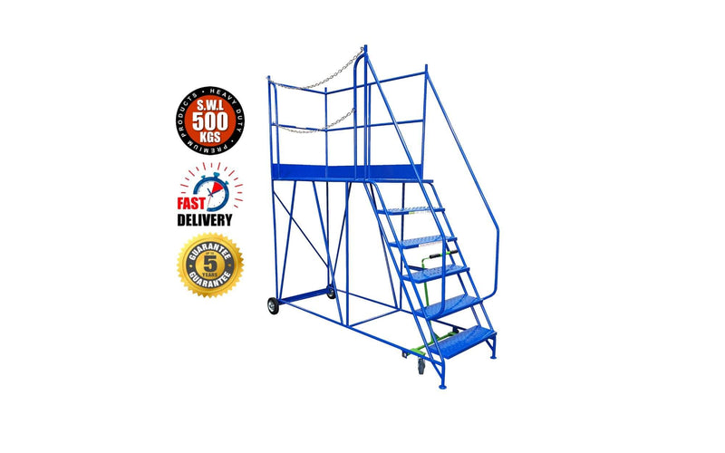 Access Platform Range - Heavy Duty Warehouse Access Platform Safety Steps - Various Sizes & Colours - 6 Treads / Blue (RAL 5005) - The Cracking Racking Ltd