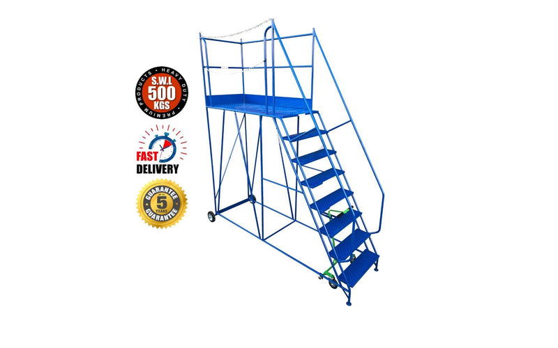 Access Platform Range - Heavy Duty Warehouse Access Platform Safety Steps - Various Sizes & Colours - 8 Treads / Blue (RAL 5005) - The Cracking Racking Ltd