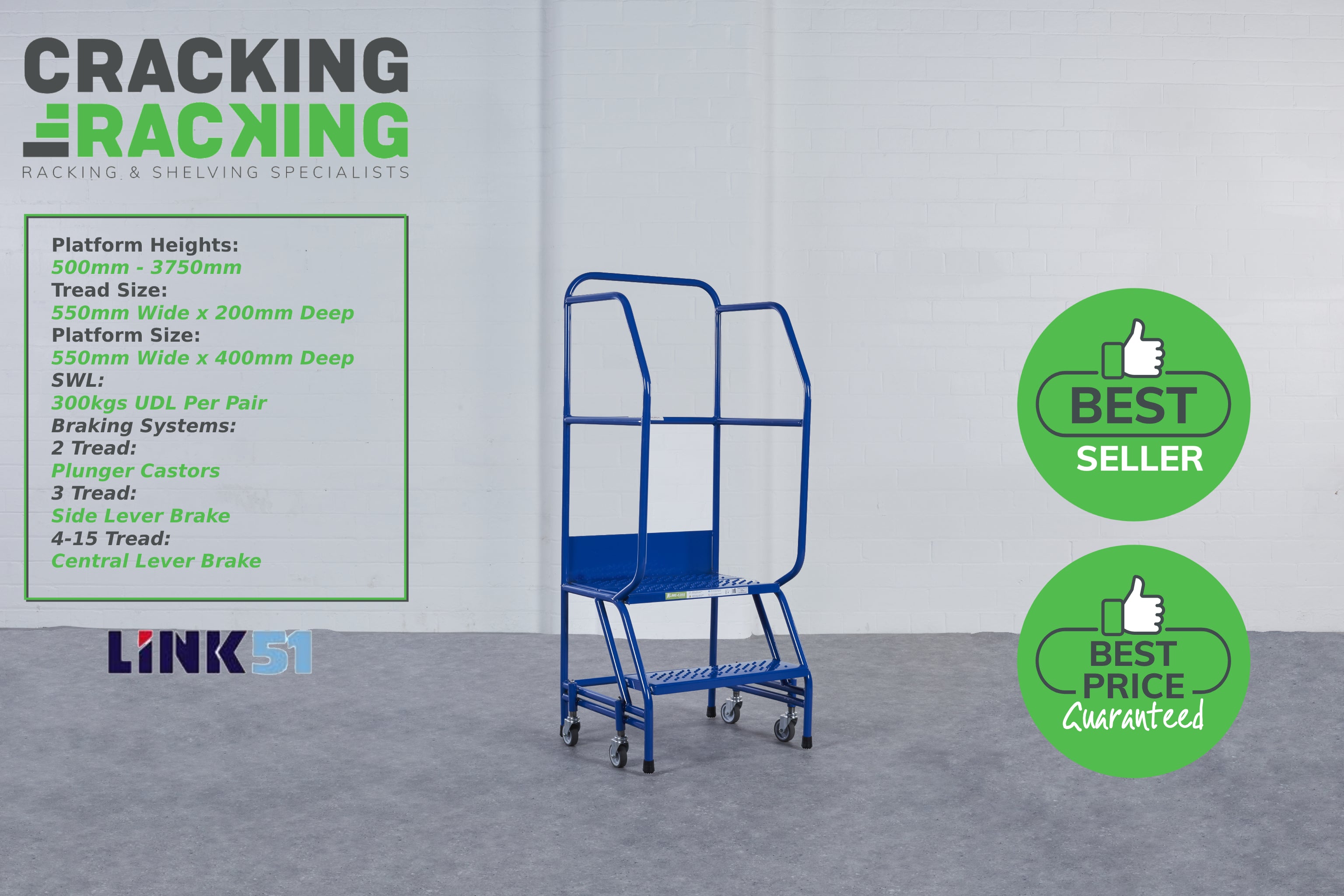 Premium Lightweight Warehouse Steps - 2-6 Treads, Multi-Colours - Industrial Range - Cracking Racking
