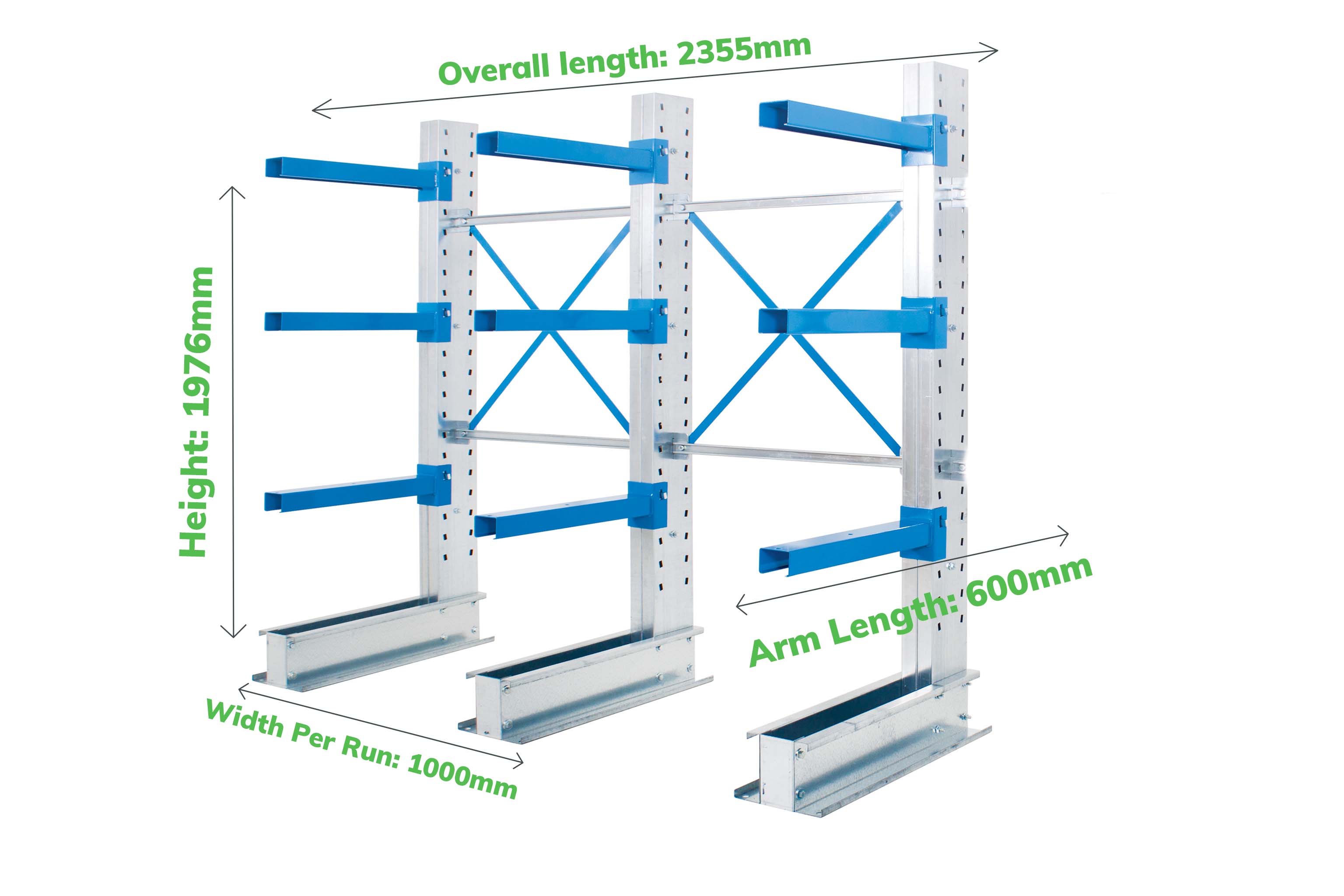 Cantilever Racking - Run of 2 Joined Bays - Single Sided - Cantilever Racking - Cracking Racking
