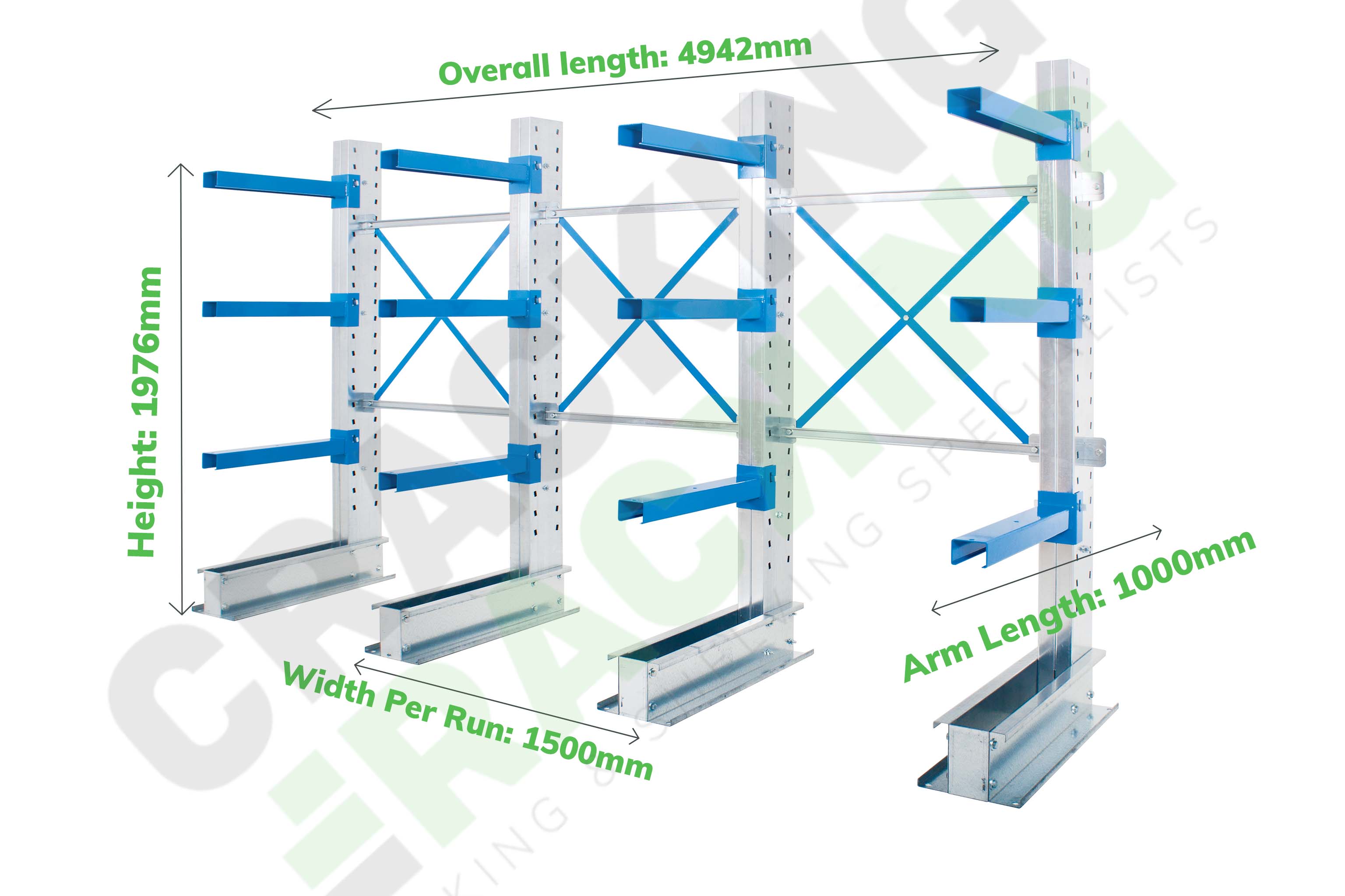 Single-Sided Cantilever Racking - Run of 3 Bays - Cantilever Racking - Cracking Racking