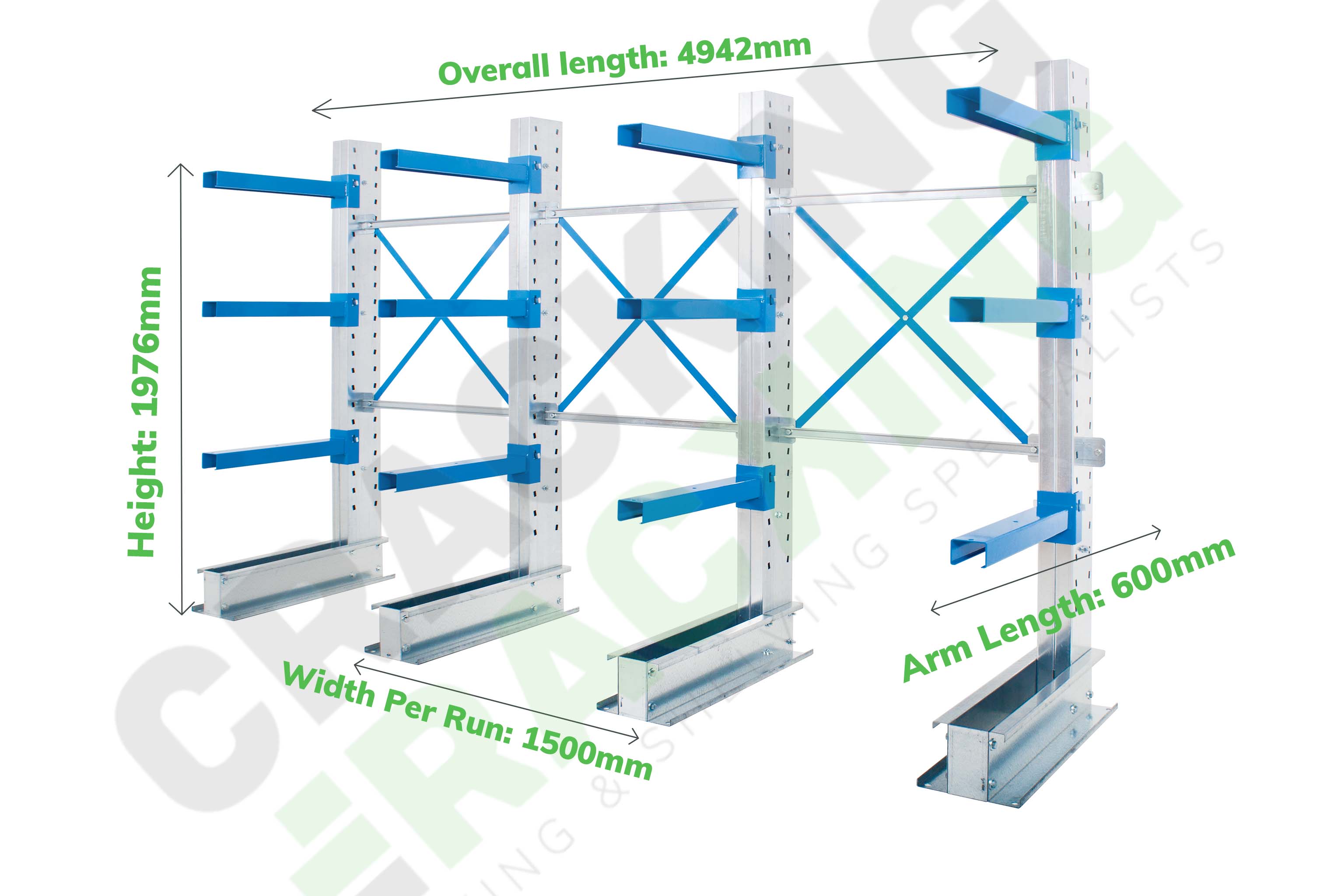 Single-Sided Cantilever Racking - Run of 3 Bays - Cantilever Racking - Cracking Racking