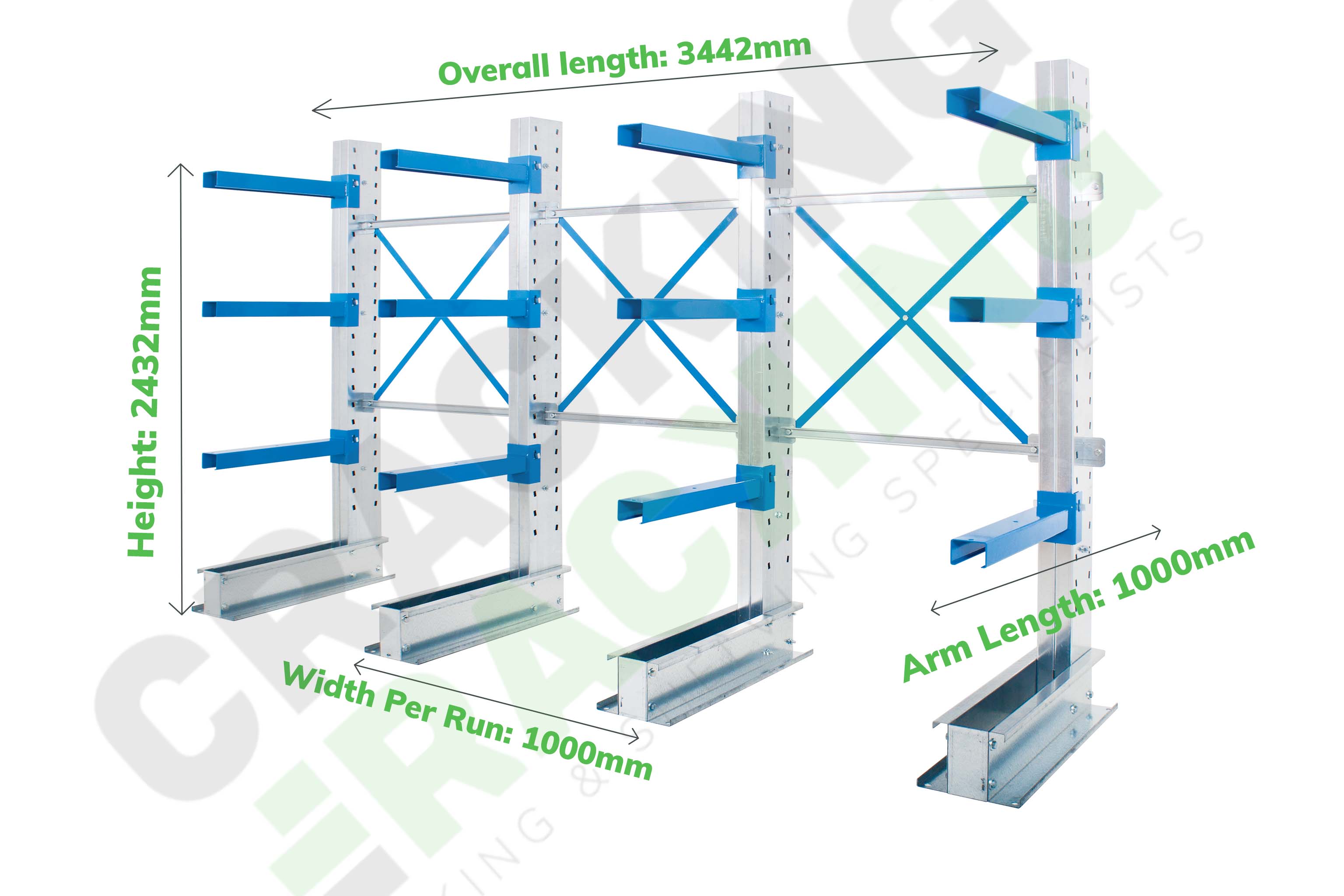 Single-Sided Cantilever Racking - Run of 3 Bays - Cantilever Racking - Cracking Racking