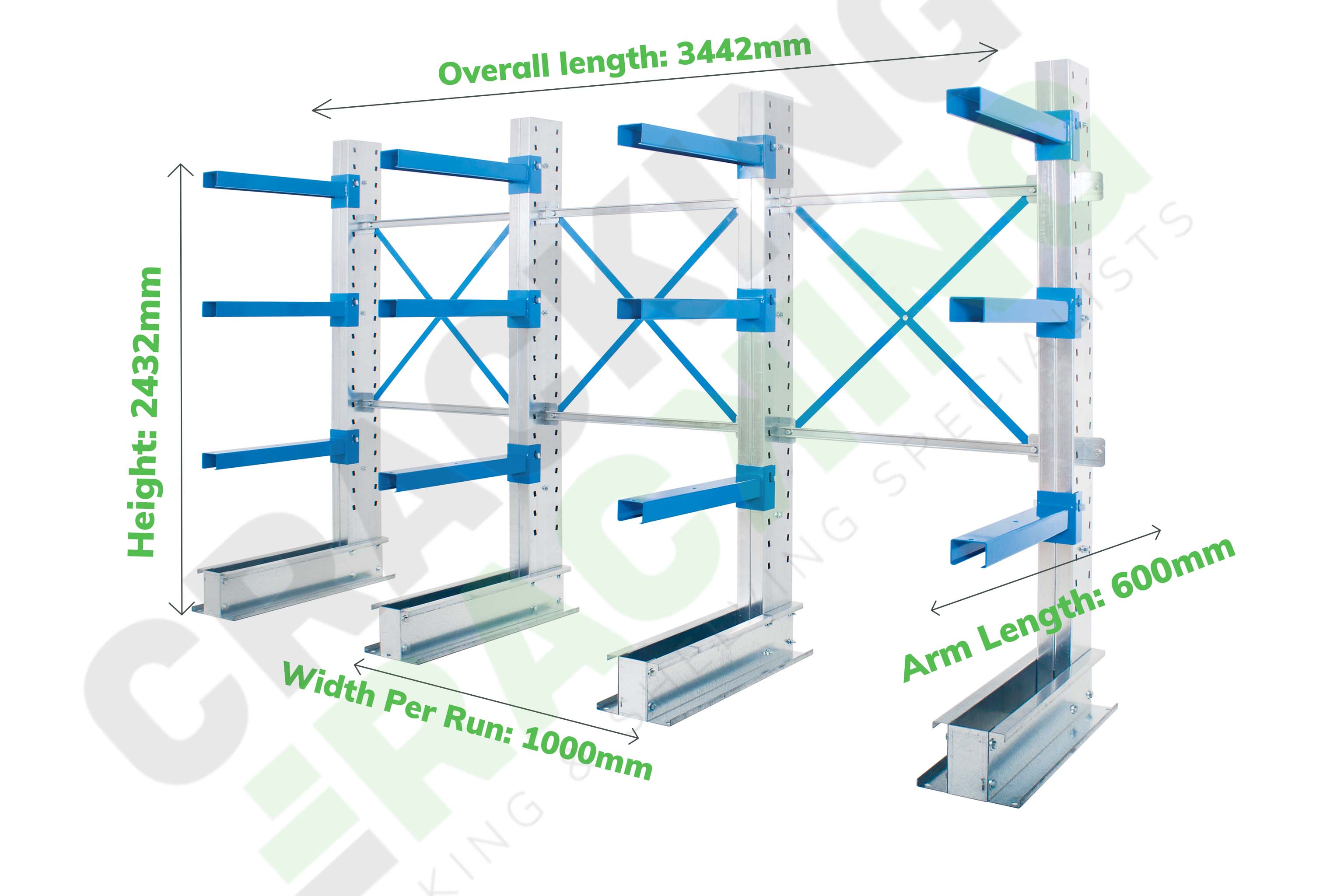 Single-Sided Cantilever Racking - Run of 3 Bays - Cantilever Racking - Cracking Racking