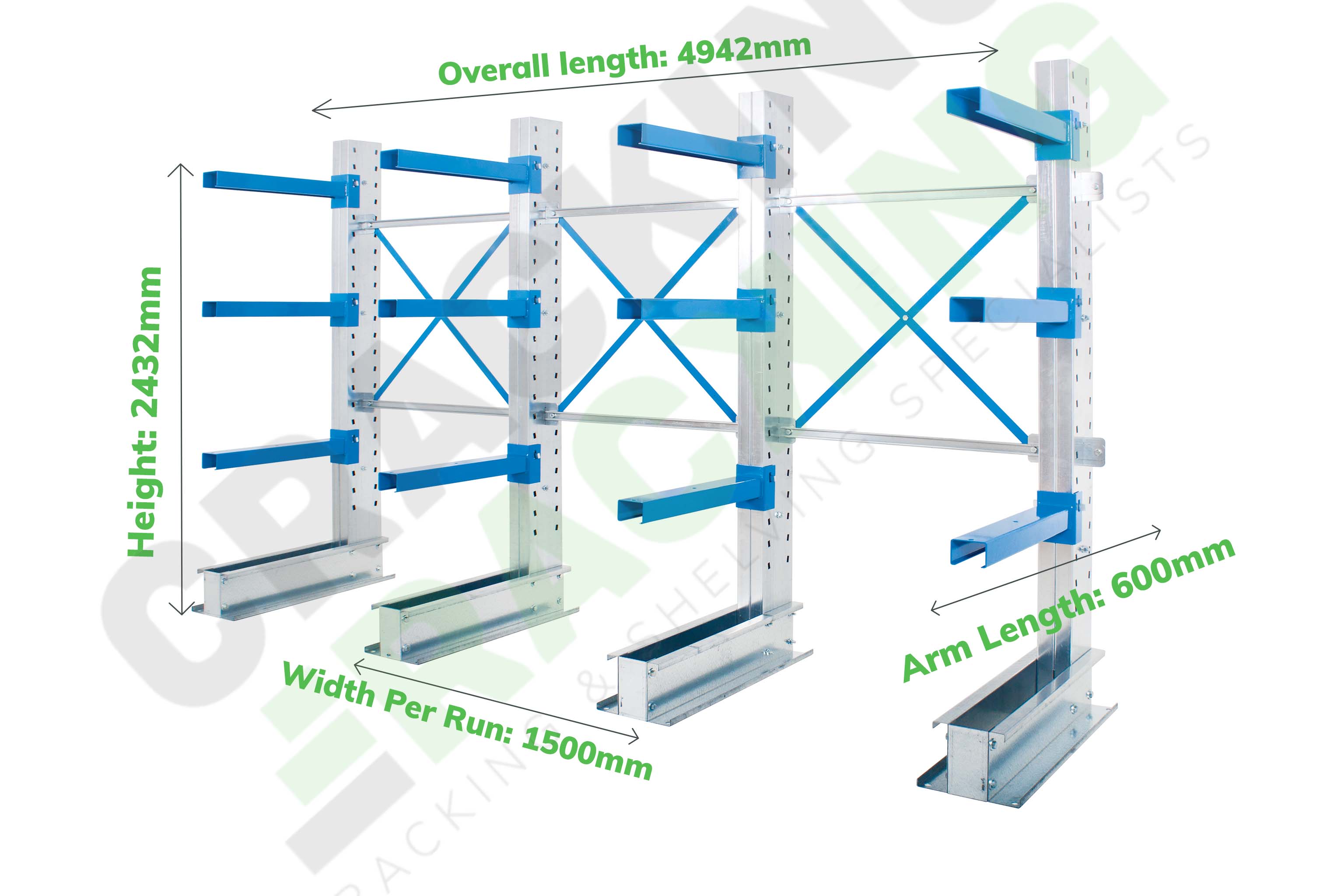 Single-Sided Cantilever Racking - Run of 3 Bays - Cantilever Racking - Cracking Racking