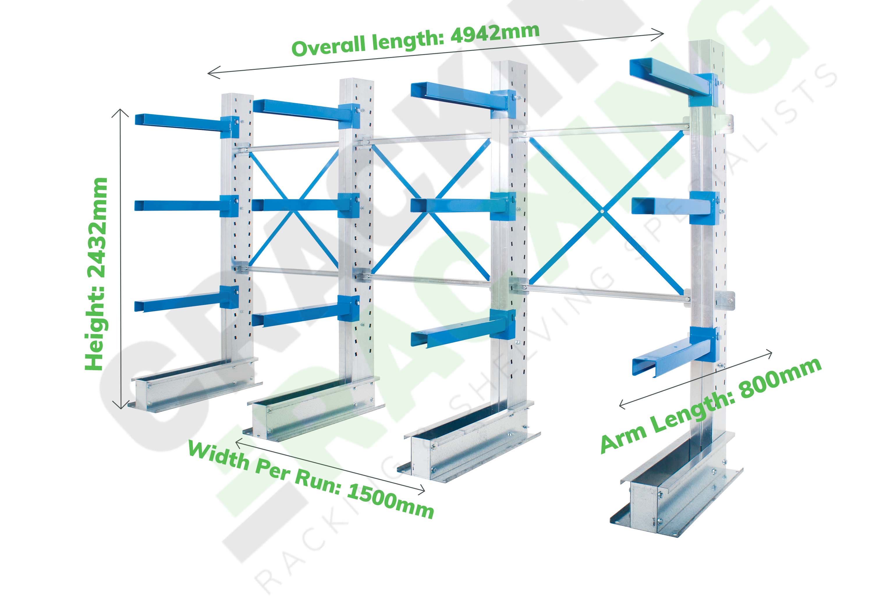 Single-Sided Cantilever Racking - Run of 3 Bays - Cantilever Racking - Cracking Racking