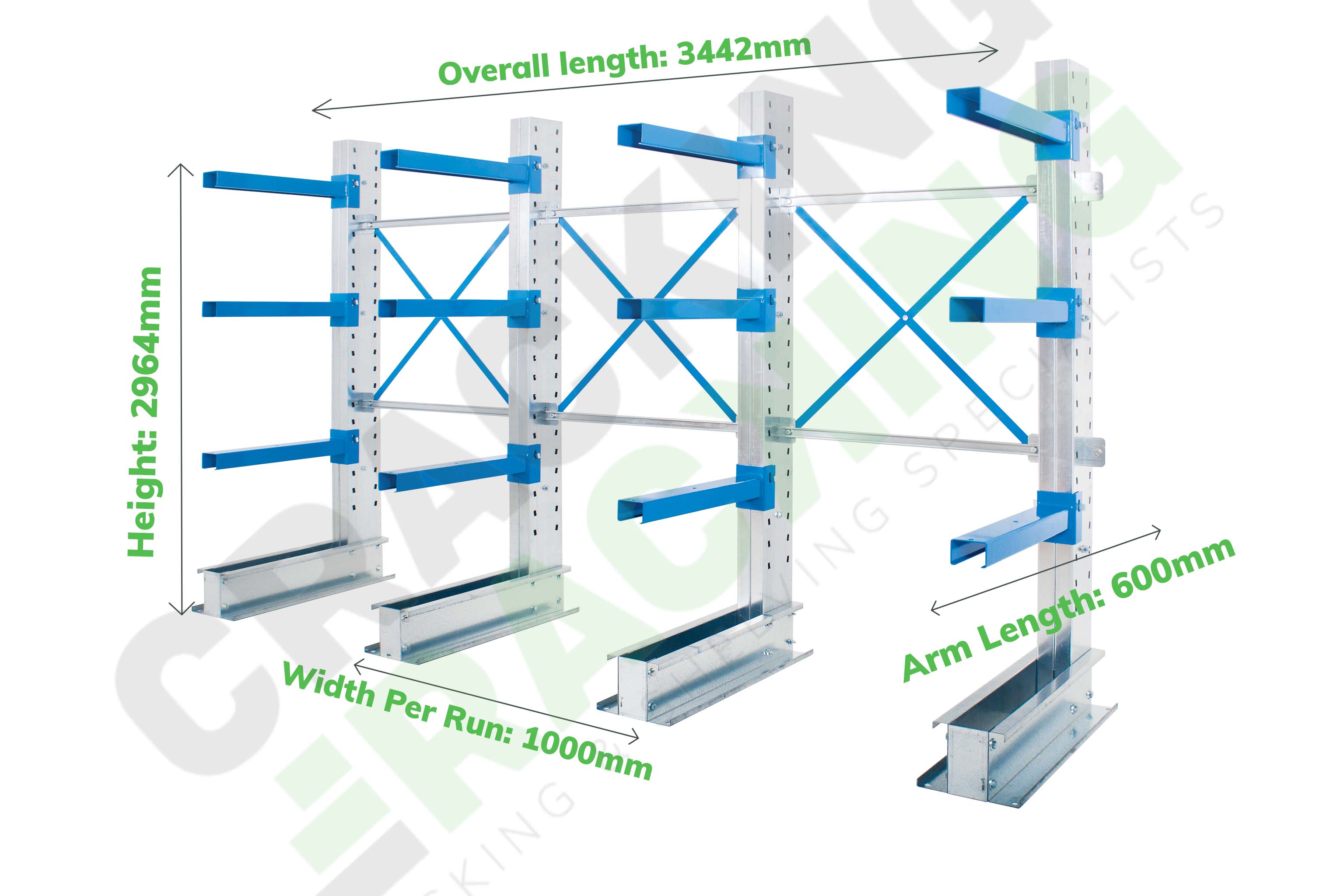 Single-Sided Cantilever Racking - Run of 3 Bays - Cantilever Racking - Cracking Racking