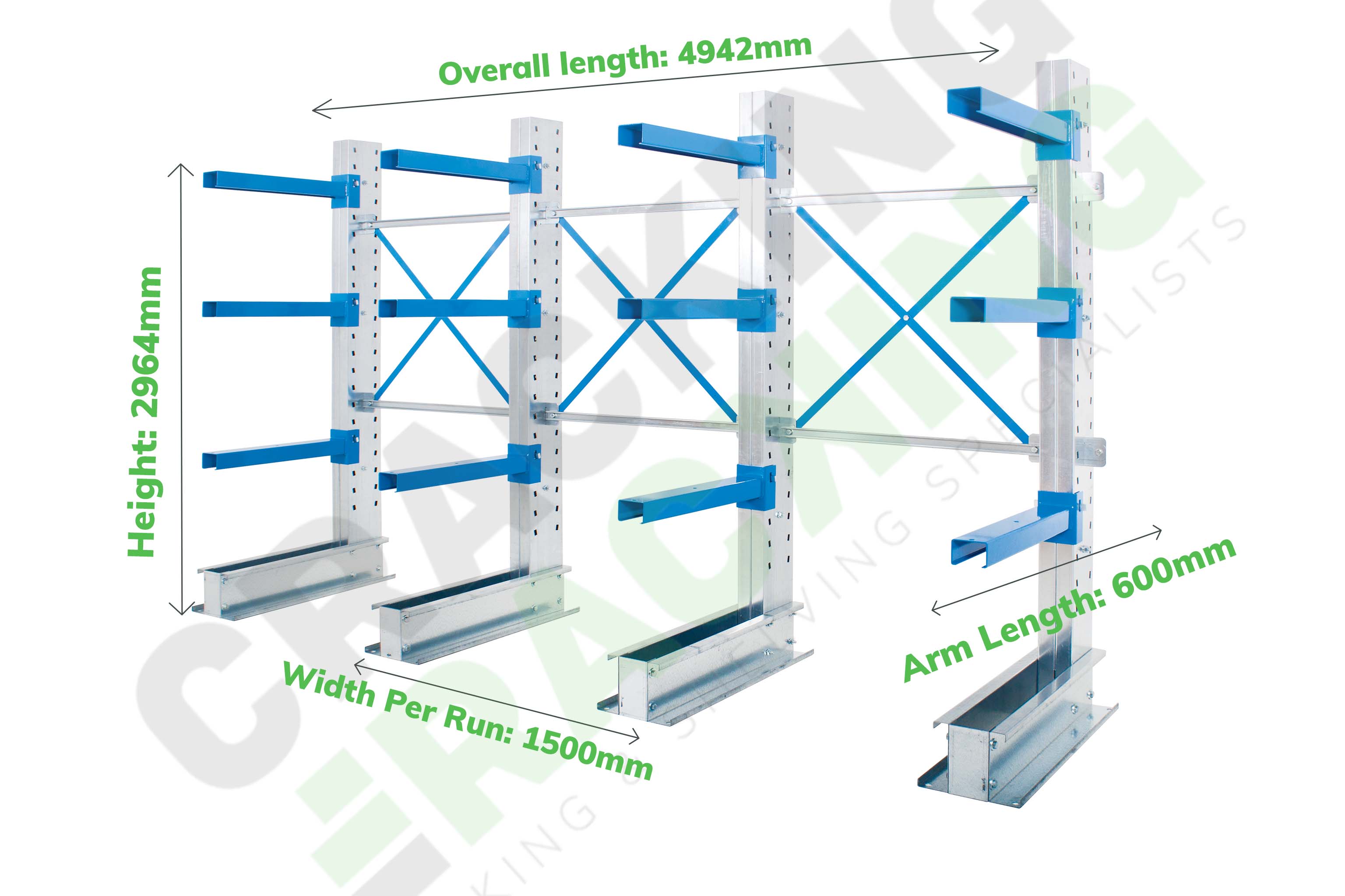 Single-Sided Cantilever Racking - Run of 3 Bays - Cantilever Racking - Cracking Racking