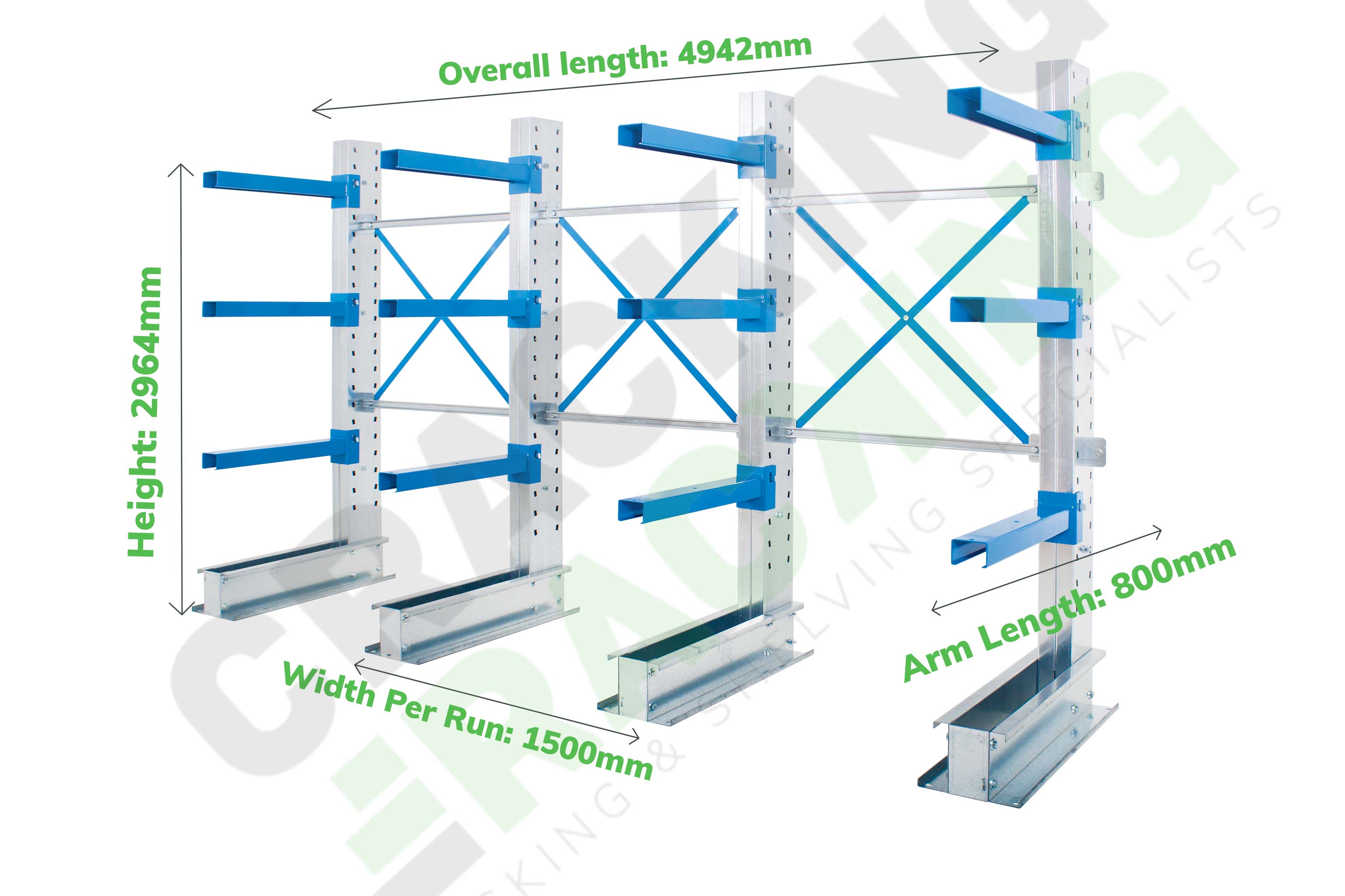Single-Sided Cantilever Racking - Run of 3 Bays - Cantilever Racking - Cracking Racking